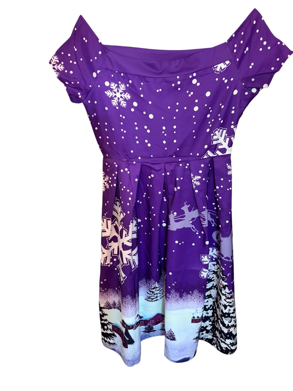 Purple Holiday Snowflake Fit & Flare Dress - Picture 2 of 7